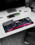 Anime girl mouse pad 32x12 inches showing mischievous anime duo street-racing at night with bunny charm.