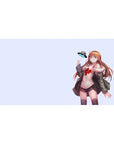 Anime girl desk pad 40x20 inches with glasses girl, auburn hair, cozy jacket, and cute UFO.