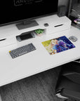 14x10 inches anime girl mouse pad showing blonde girl and violet-haired maid back-to-back by city lights.