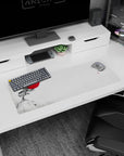 Small but impactful 32x12 desk mat showcases Zen elegance with striking minimalist artistry