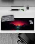 32x12 inches mouse pad with a romantic cosmic sunset, glowing sky, and silhouettes in purple and orange for a serene design.