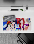Anime mouse pad 28x12 inches featuring Akeno and Rias from High School DxD in vibrant swimwear at the beach.