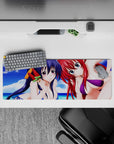 High School DxD mouse pad, 32x12 inches, featuring Akeno and Rias in vibrant swimwear on a sunny beach with ocean breeze.