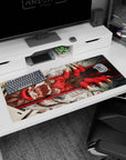 Artistic 36x16 inches mouse pad featuring Demon's Grip Fury design, with hand-drawn textures and intense red claws for a powerful, primal aesthetic.