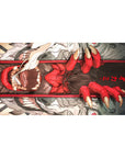 Mouse pad featuring Demon's Grip Fury design, 40x20 inches, with vivid red claws, fearsome jaws, and intricate hand-drawn textures for intense primal energy.