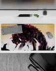 32x16 inches mouse pad with jagged strokes of deep purples, blacks, and glowing reds for a monstrous, striking anime-inspired effect.