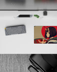 Beige and red sun anime girl mouse pad 14x10 inches, calming warm tones with teal patterns.