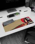 32x12 inches desk mouse pad showing Shuten Douji staring ahead, violet hair, oni horns, fur collar.