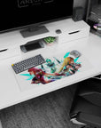 28x12 inches anime girl mouse pad showing a trio of armored heroines with flowing hair and teal shards.