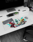 32x12 inches anime girl mouse pad showing a trio of armored heroines with flowing hair in a neon teal scene.