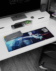 32x12 inches anime girl mouse pad showing a blue-haired schoolgirl lunging with sparking fingers.
