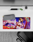 28x12 inches anime desk mat in red, white, gold, and purple with cozy festival-night glow.