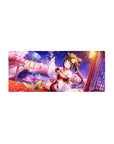 28x12 inches anime girl mouse pad with shrine princess art, butterflies, petals, and lantern-lit lake.
