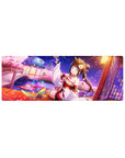 32x12 inches anime girl mouse pad with shrine princess art, butterflies, petals, and glowing lake at night.