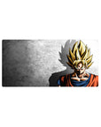Mouse pad featuring Goku’s Super Saiyan silhouette, 32x16 inches, with contrasting light and shadow for a dynamic and minimalist design.