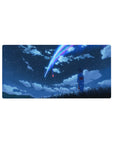 32x16 inches anime mouse pad with girl in blue yukata under twin comets and starry night clouds.