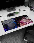 32x16 inches large mouse pad showing two anime girls locked in a tense stare, butterflies and sparks.
