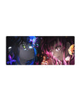 28x12 inches anime girl mouse pad with two girls in a dramatic stare-down, glossy tears and glowing highlights.