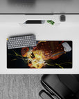 Anime mouse pad featuring Zenitsu Agatsuma from Demon Slayer, size 28x12 inches, with vivid lightning and dramatic colors.
