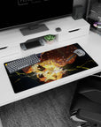 Anime mouse pad 32x16 inches featuring Zenitsu Agatsuma from Demon Slayer, showcasing vivid yellow lightning and dark contrasts.