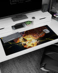 Zenitsu Agatsuma Demon Slayer mouse pad, 36x16 inches, features yellow lightning and dramatic hues, enhancing your setup.