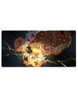 Zenitsu Agatsuma from Demon Slayer anime on 32x16 inch mouse pad, with yellow lightning and dark shadows, creating dramatic contrast.