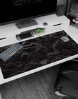 Large 40x20 inches topo desk pad featuring monochrome contour lines, ideal for adding abstract beauty to any desk setup.
