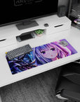 32x12 inches Re:Zero mouse pad featuring Emilia’s shy starry eyes, snowy branches, and dark woods backdrop.