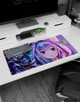 32x16 inches Re:Zero Emilia mouse pad, shy starry eyes, flower hair clip, snowy branches on dark forest.