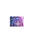 Classic anime girl mouse pad 14x10 inches with silver-haired girl, flower clip, snowy forest backdrop.
