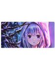 32x16 inches anime girl mouse pad with winter forest art, silver-haired girl, starry eyes, neon glow.