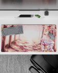32x16 inches cherry blossom anime mouse pad in blush pink petals and warm golden spring glow.