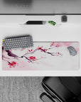 32x12 inches mouse pad with watercolor cherry branches, featuring delicate pink and red petals for a calm and elegant spring-inspired atmosphere.