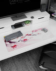 Artistic 32x12 inches mouse pad featuring watercolor cherry branches, blending soft petals in pink and red for a seasonal, nature-inspired look.