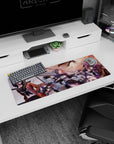32x12 inches anime girl mouse pad featuring sharp-eyed girls aiming pistols as money flutters around.