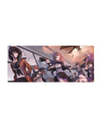 28x12 inches anime girl mouse pad with armed squad in a glassy heist scene and flying cash.