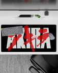 Cyberpunk desk mat anime mouse pad in black, stark white, and crimson brush strokes, 32x16 inches.