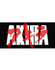 36x16 inches anime desk pad with bold Akira lettering, white blocks, and red brush-stroke kanji on black.