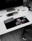 Anime girl mouse pad 28x12 inches showing a fox-eared silver-haired girl with flowing ribbon tails.