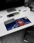 28x12 inches Rin Tohsaka Fate/stay night mouse pad, sweet surprised look under a night skyline.