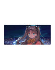 28x12 inches anime girl mouse pad with dreamy skyline, clean lines, and ribbon details.