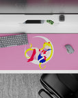 36x16 inches desk pad in soft pink with blonde twin tails, clean sailor style, cute dreamy vibe.
