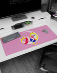 36x16 inches anime desk pad showing Sailor Moon lounging on a crisp white crescent moon on pink.