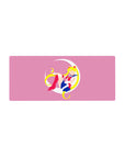 28x12 inches anime girl mouse pad with sailor outfit on white crescent moon, cute desk mat design.