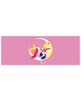 32x12 inches anime girl mouse pad with Sailor Moon on a white crescent moon, clean kawaii desk mat.