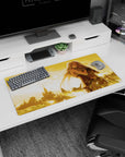 32x16 inches anime mouse pad showing white-haired elf in gauntlets embracing a battle-worn soldier.