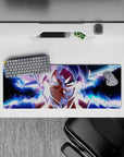32x12 inches mouse pad with Goku in Ultra Instinct, showcasing his epic transformation with powerful energy for a vibrant desk design.