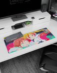 32x12 inches Miss Kobayashi's Dragon Maid mouse pad showing Tohru cuddling Kobayashi, overwhelmed and cute.
