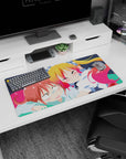Miss Kobayashi's Dragon Maid mouse pad 32x16 inches featuring Tohru cuddling Kobayashi, blushy faces.