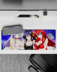Mouse pad 32x12 inches featuring Rossweisse, Akeno, and Rias from High School DxD under a dreamy purple sky.